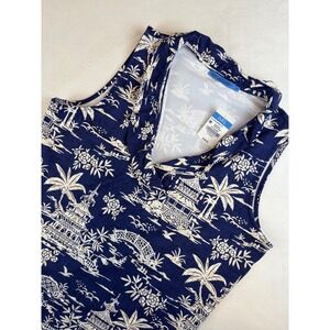 J.McLaughlin Sleeveless Durham Top Medium Navy White Tongsai Palms Print New